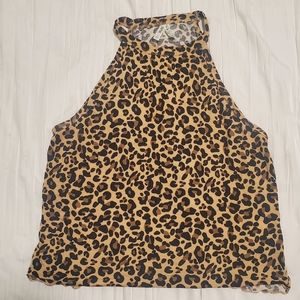 Mudd cropped leopard print halter top Lg.